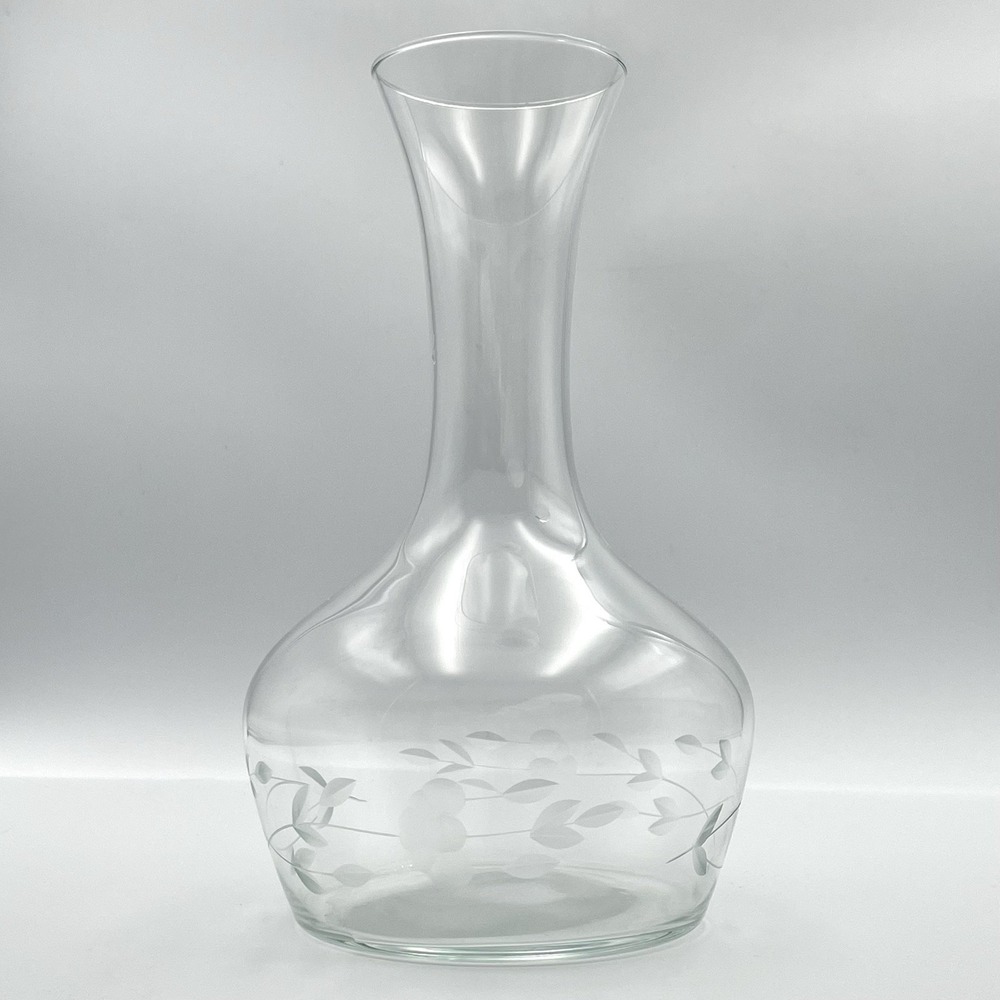 Princess House Heritage Etched Glass Carafe 8.5" Floral Vine Decanter Vase